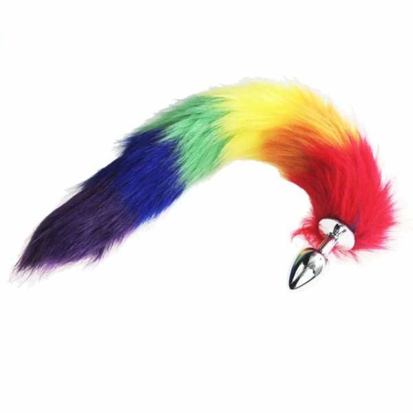 Imagen de Plug Anal Cola Zorro Arcoiris LGBT 60 cm.